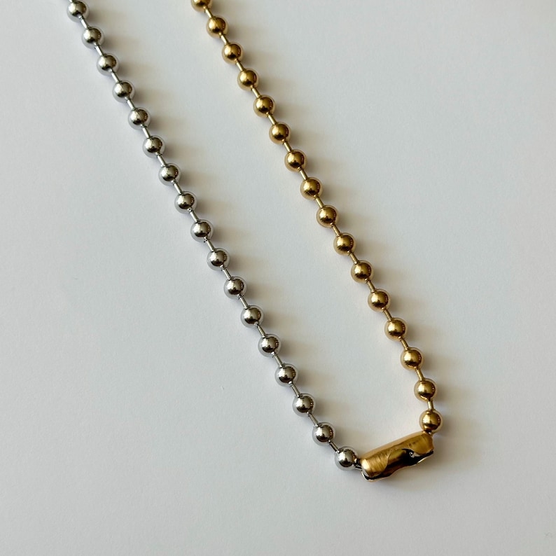 Mixed Metal Ball Chain Choker Necklace - Stainless Steel, 18k Gold Plated Steel image 3
