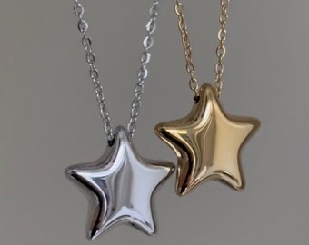 Big Star Necklace Puffed Star Pendant Oval Chain Stainless Steel 18k Gold Puffy Star Jewelry Keachains Handmade Statement Customize Gift