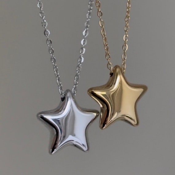 Big Star Necklace Puffed Star Pendant Oval Chain Stainless Steel