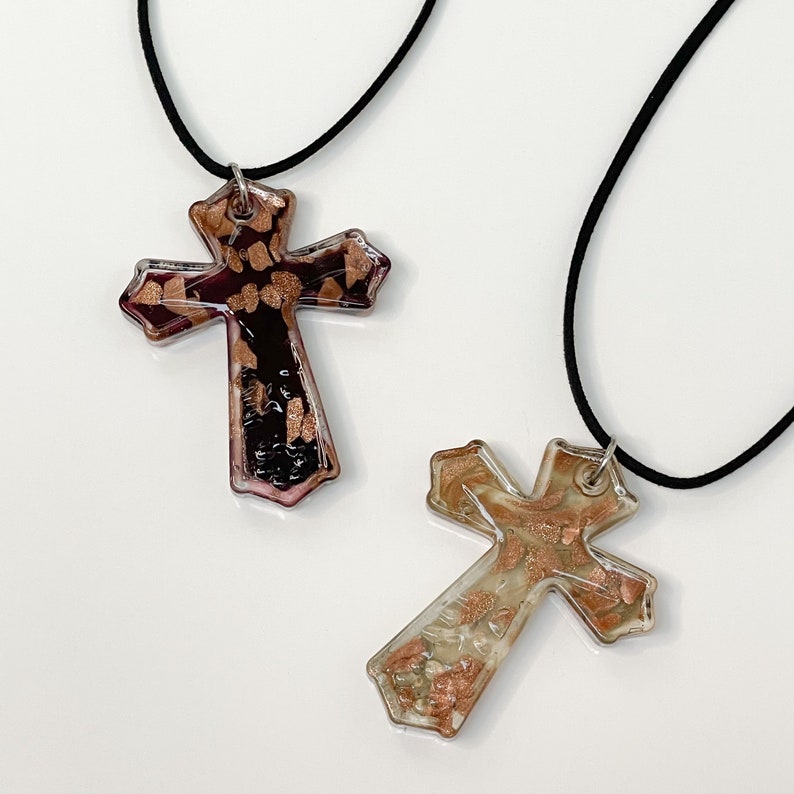 Big Cross Necklace Leather Black Suede Cord Glass Cross Etsy