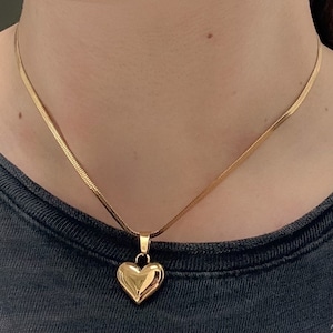 Puffy Heart Herringbone Necklace Puffed Heart Pendant Gold Stainless Steel Herringbone Chain 2.5mm Jewelry Tarnish Proof Unisex Gift