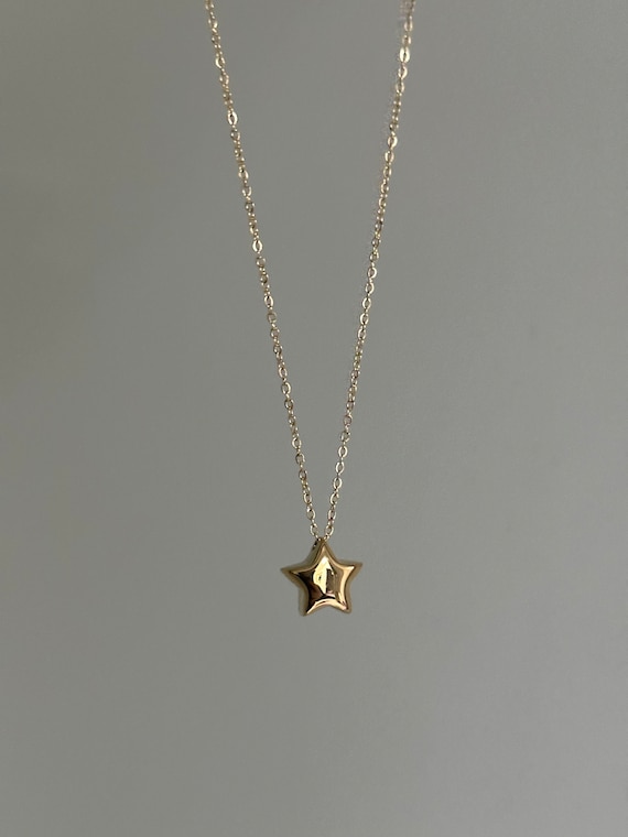 Mini Puffed Star Necklace Puffy Chunky Star Pendant Link Chain 18k