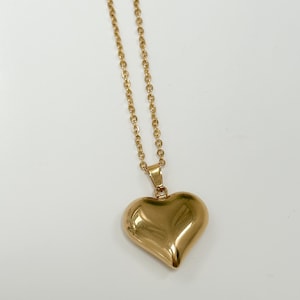 Bold Puffy Metal Heart Charm Station Linked Chain Layered Statement Necklace main image 0