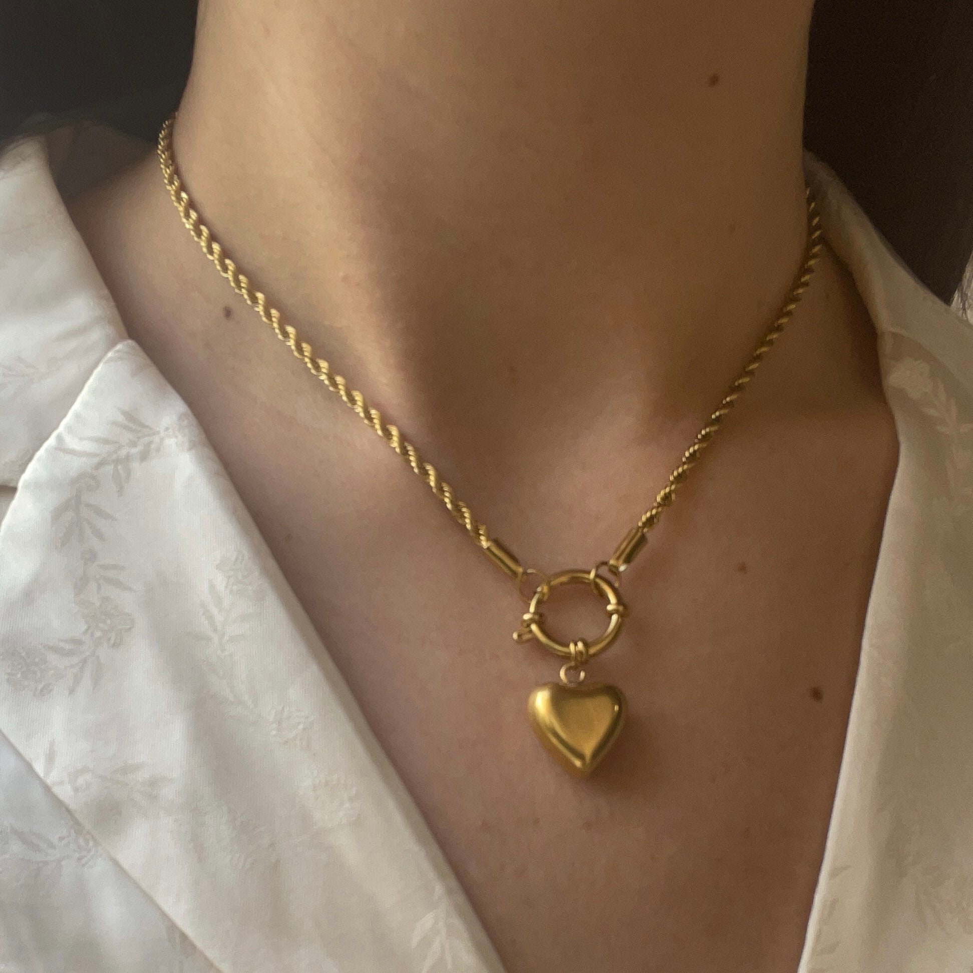 Heart of Gold 18k Gold Plated Stainless Steel Toggle Front Closure Puffed Balloon  Gold Heart Necklace Rope Chain Choker Pendant Puffy Heart - Etsy