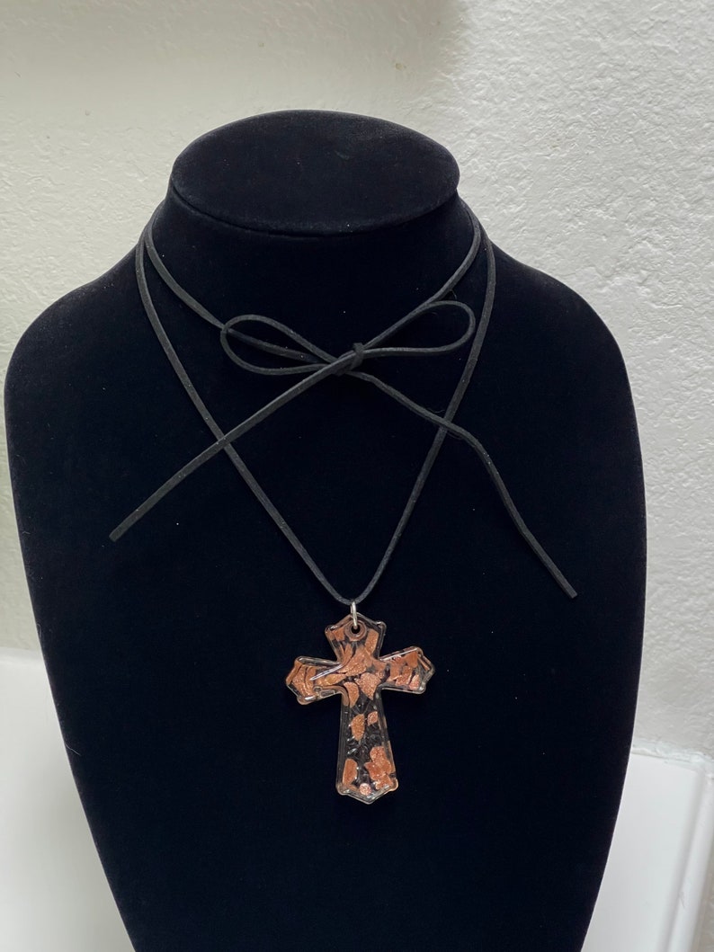 Big Cross Necklace Leather Black Suede Cord Glass Cross Etsy