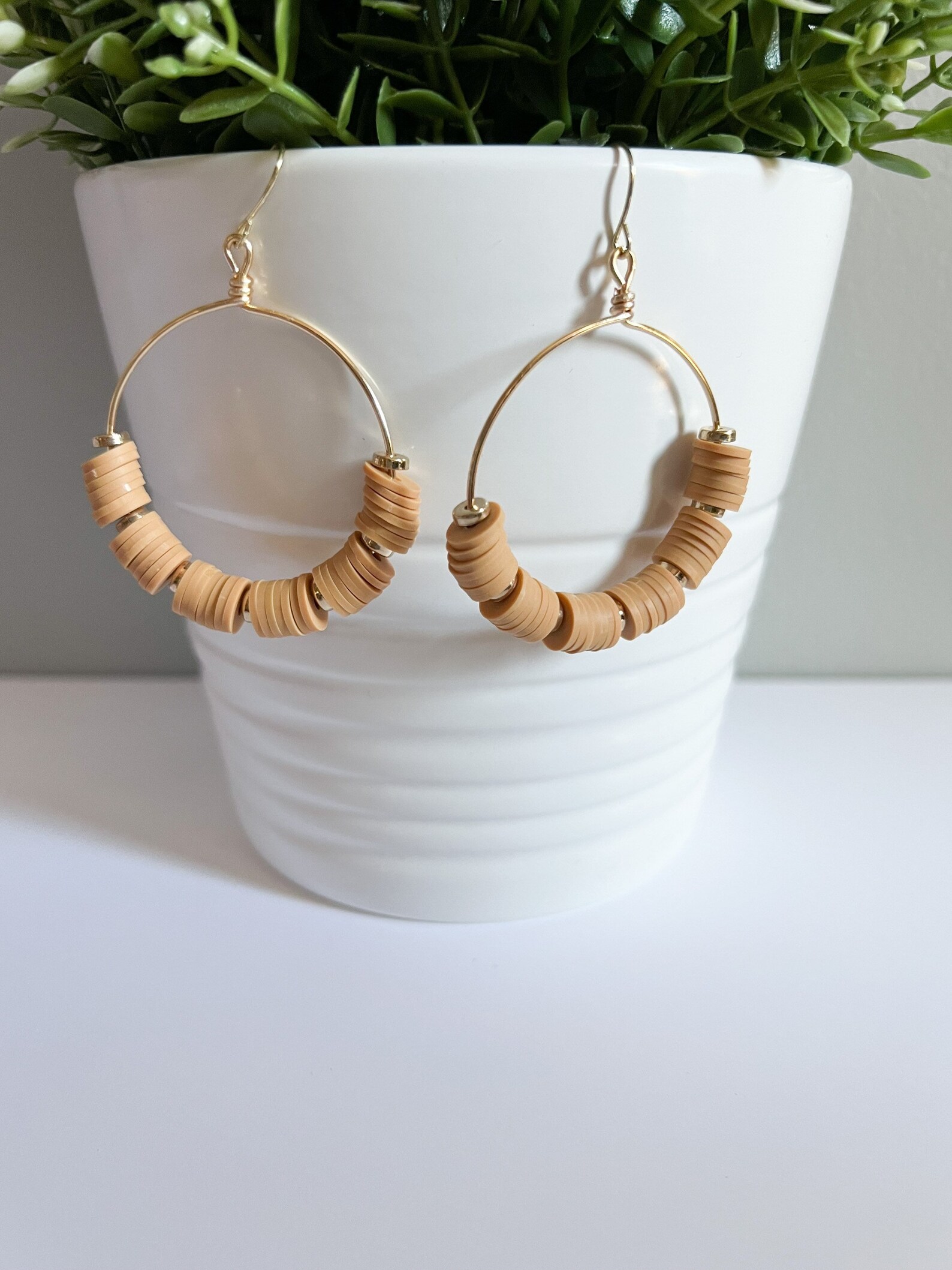 Clay Bead Earrings, Hoop Earrings, Hand Twisted Wire Earrings Etsy