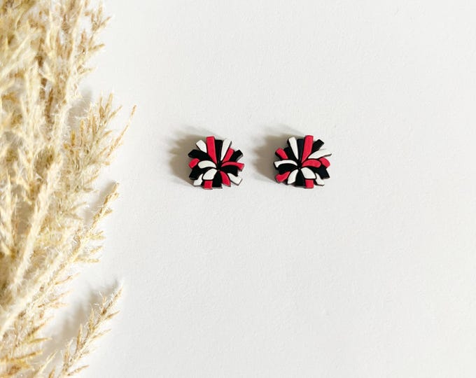 Custom Cheerleader Pom Pom Wood Studs, Cheer Earrings, School Spirit Earrings