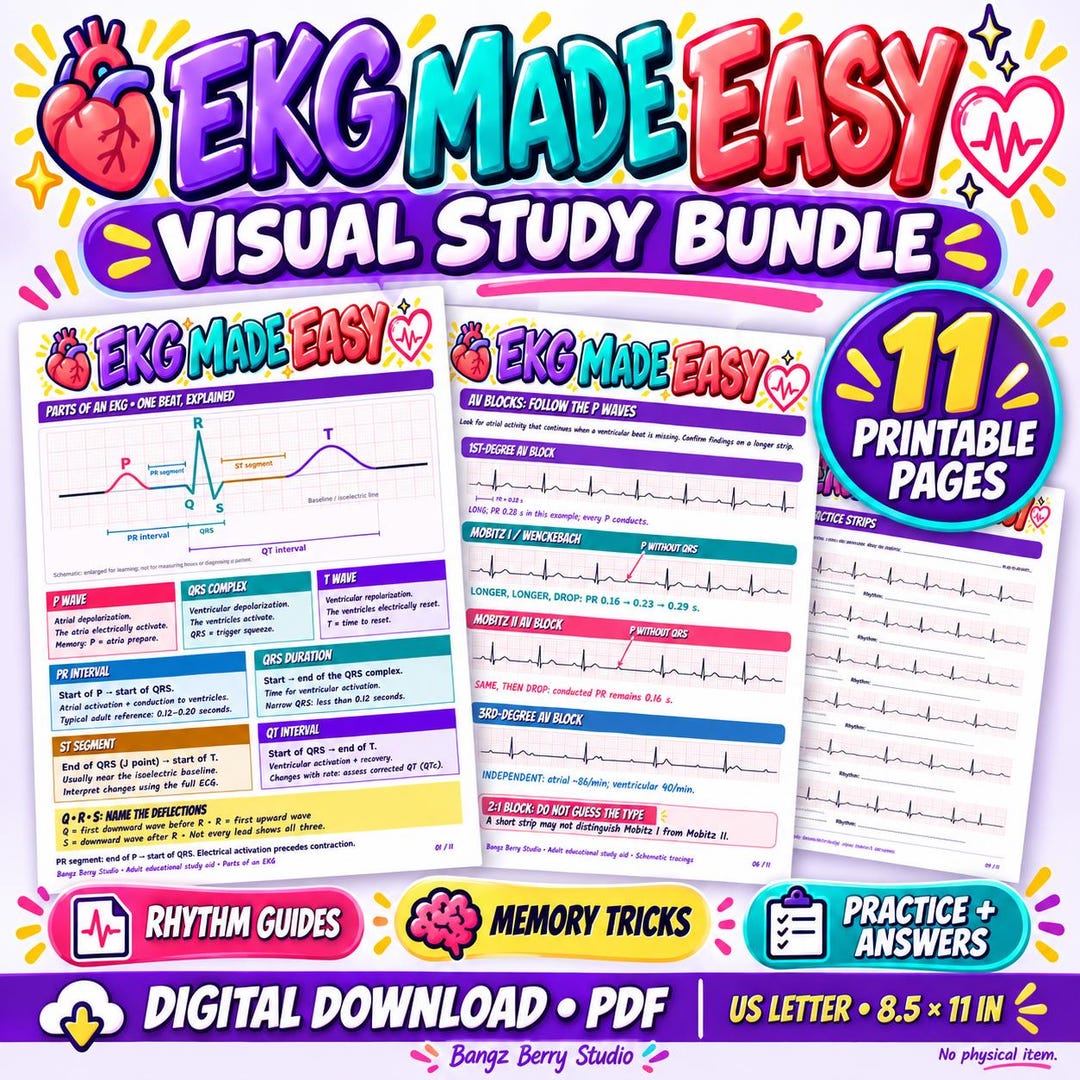 Ecg Notes Rhythms EKG Study Guide 11 Page ECG Rhythm Cheat Sheets, Electrode Placement ...