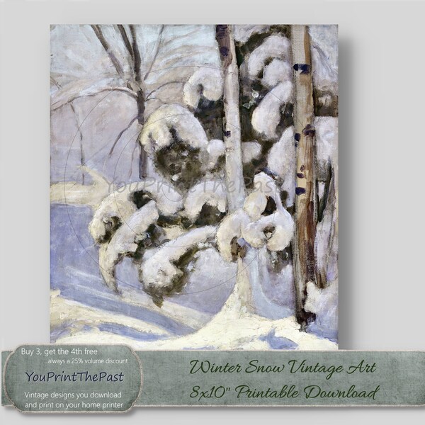 Snow-covered Trees Classic Oil Reproduction. 8x10" Vintage Printable for home printing & home decor. Use in DIY gifts, journals, scrapbooks