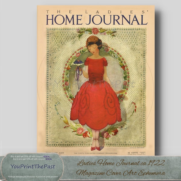 Antique Digital Paper - Mother. 8.5x11 Vintage Ladies Home Journal Cover you print. Home decor, cardmaking, crafts, journals, scrapbooks