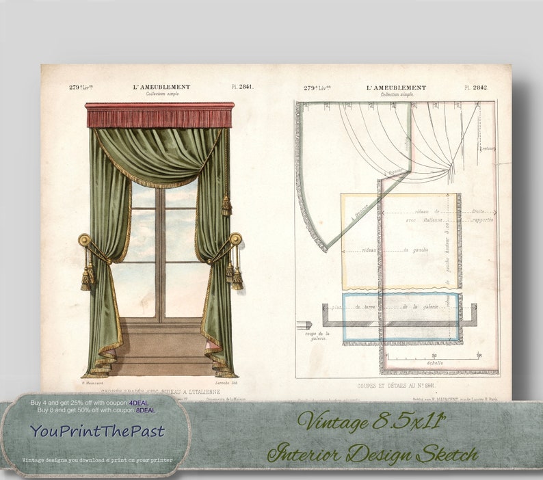 Antique Ephemeral Paper: 8.5x11 Vintage Interior Design Pattern ...
