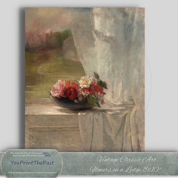 Flowers on a Window Ledge. 8x10" Quick Download ideal for home printing. Romantic Still Life | Home Decor | Wall Art | Journals & Scrapbooks