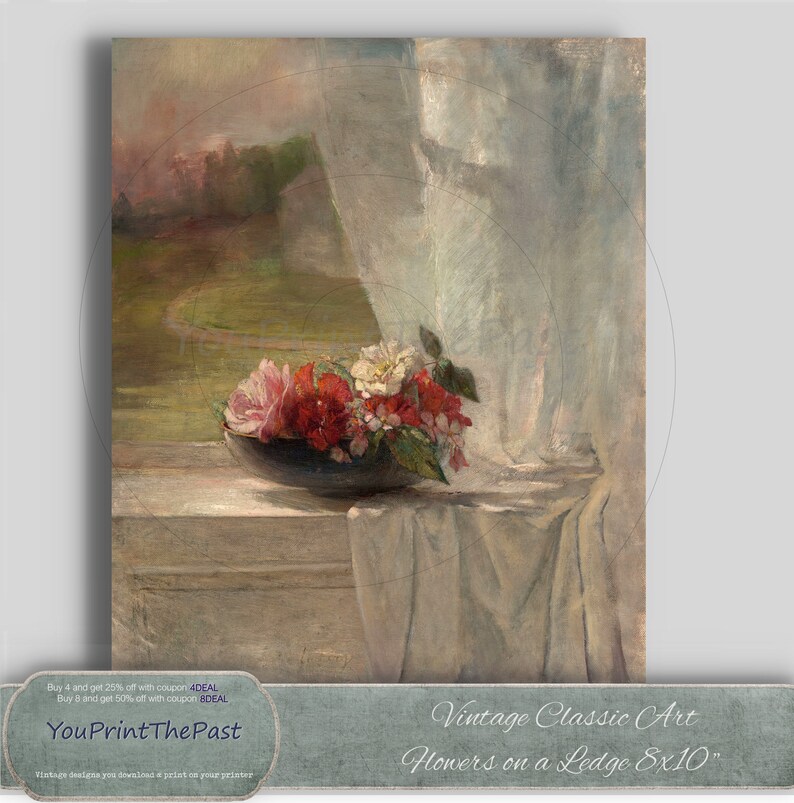 Flowers on a Window Ledge. 8x10 Quick Download ideal for home printing. Romantic Still Life Home Decor Wall Art Journals & Scrapbooks image 1