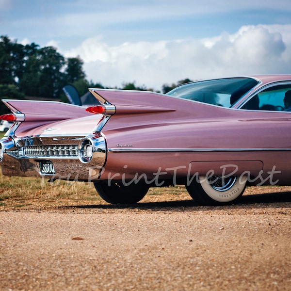 Retro Photography: Classic Coupe de Ville.  8x10" Printable paper. Pink Cadillac for Home Decor, Decoupage, Card Making, Scrapbook, Journals