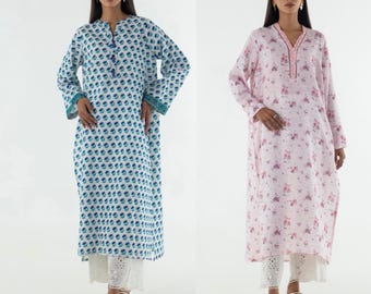 Latest Pakistani designer kurti | 1PC printed shirt Khaddar slub material | stitched Basic Printed shirt | Indian long shirt | women's kurti