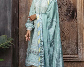 Latest Pakistani Indian style 3PC silk part wear | luxurious printed raw silk outfit | 2025 designer wear | comfortable flowy silk dress