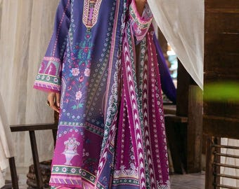 Latest Pakistani Indian style 3PC silk part wear | luxurious printed raw silk outfit | 2025 designer wear | comfortable flowy silk dress