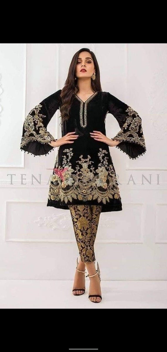 Pure Velvet Embroidery Salwar Kameez - Indian Dress - C637A | Fabricoz USA