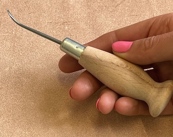 Sewing Awl / Medium bend Sewing Awl / Sewing Awl with beech turned handle / craft awl / leather work / shoe making awl / bookbinding awl /