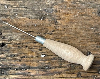 Double Hook Awl in Beech Handle / Sewing Awl / Stitching Awl / Craft Awl / Leather work Tool /