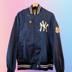 VINTAGE Rare 90s New York Yankees Satin Varsity Jacket - Button Up Bomber Jacket - Extra Large