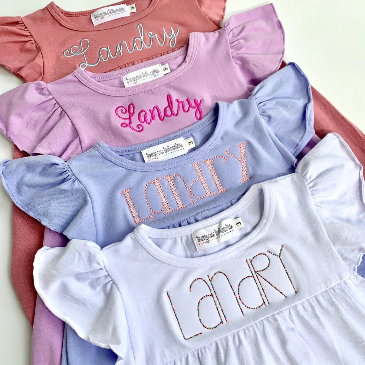 Embroidered Personalized Flutter Sleeve Dress Girls Kids
