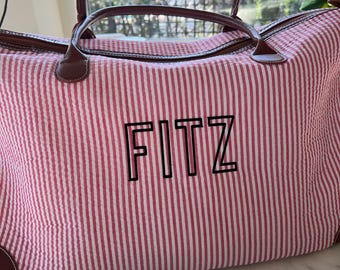 Personalized Embroidery Monogrammed Seersucker Weekender Duffel Overnight Bag Custom Kids Girls Boys Babies Hospital Bag