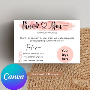 Tarjeta de agradecimiento, diseño de plantilla de tarjetas de marketing de bricolaje, tarjeta de agradecimiento por embalaje de pedido, tarjetas de agradecimiento de inserción de paquete, tarjeta para pequeñas empresas