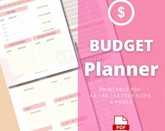 Budget Planner Printable | Budget Plan | Financial Planner | Personal Finance Planner | Monthly Budget Planner | A4, A5, Letter Sizes