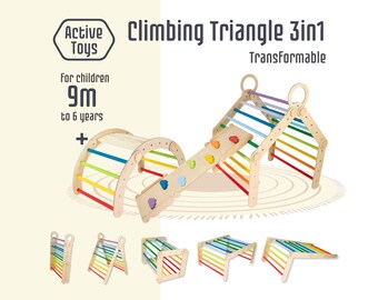 Transformable climbing triangle, Transformable arch, Rainbow climber, ladder climber, Montessori ramps, Waldorf climbing triangle & Ladder