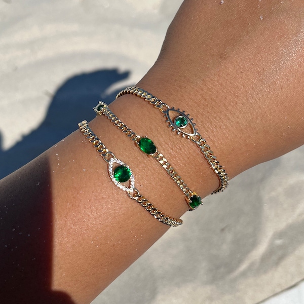 Green Evil Eye Bracelet Etsy