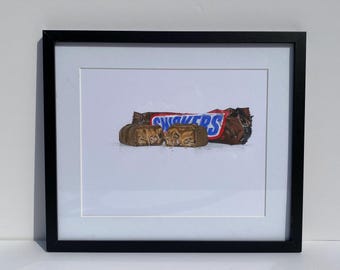 Snickers originales, lápices de colores, dibujo realista, arte original