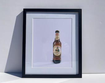Original Birra Moretti Beer Bottle Drawing, Realistic Coloured Pencils Art