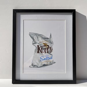 Original Kettle Salted Potato Chips, Coloured pencils, Realistic Drawing, Original Art.
