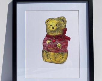 Oryginalne kredki Lindt Teddy, realistyczny rysunek, oryginalna sztuka