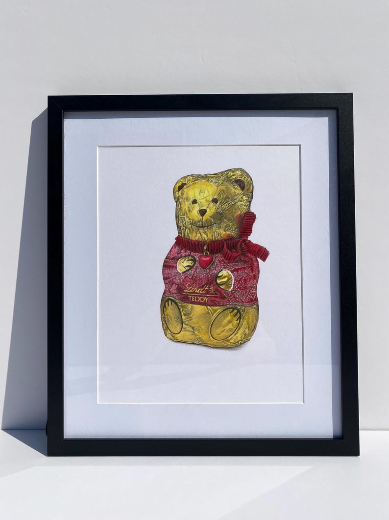 Lápices de colores originales Lindt Teddy, dibujo realista, arte original imagen 1