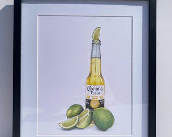 Original Corona Beer Bottle Drawing, Realistic Coloured Pencil Art