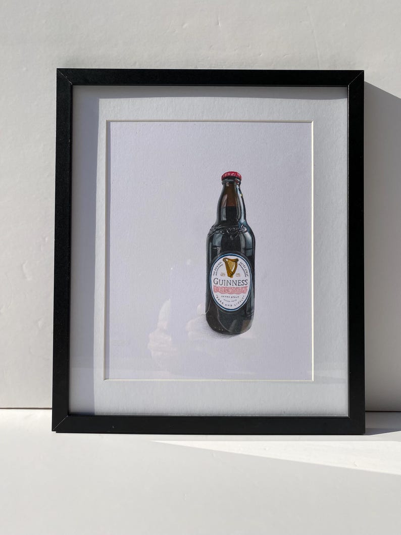 Original Guinness Stout Bottle Drawing, Realistic Coloured Pencil Art image 1