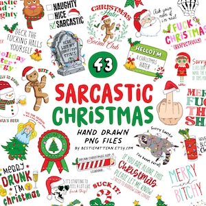 Pacote de Natal Sarcástico PNG Sublimação Clipart Citações de Natal Livro de Natal Adesivos Engraçados Enfeite Safado Arquivos Digitais de Palavrões Mão Rude
