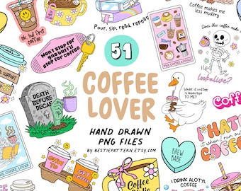 Coffee PNG Bundle Coffee Quotes Sayings Sublimation Coffee Clipart Cute Iced Coffee Sticker Funny Coffee Lover Girlie Girly Coffee Coquette