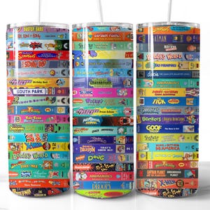 90s Cartoons VHS Tumbler Wrap Design 90s Animation PNG Tumbler Wrap Video Tapes Sublimation Digital Download 20oz 90s Kids Cartoon Nostalgia