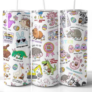 Conception d'emballage de gobelet drôle de Pâques PNG sans couture pour enfants sublimation drôle numérique 20 oz citations de Pâques dessins lapin mignon garçons filles raton laveur opossum