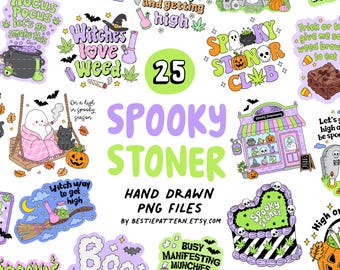 Spooky Stoner PNG bundle, spooky season clipart and digital files for Halloween stickers books and haunted ghost fall cozy stoner girl