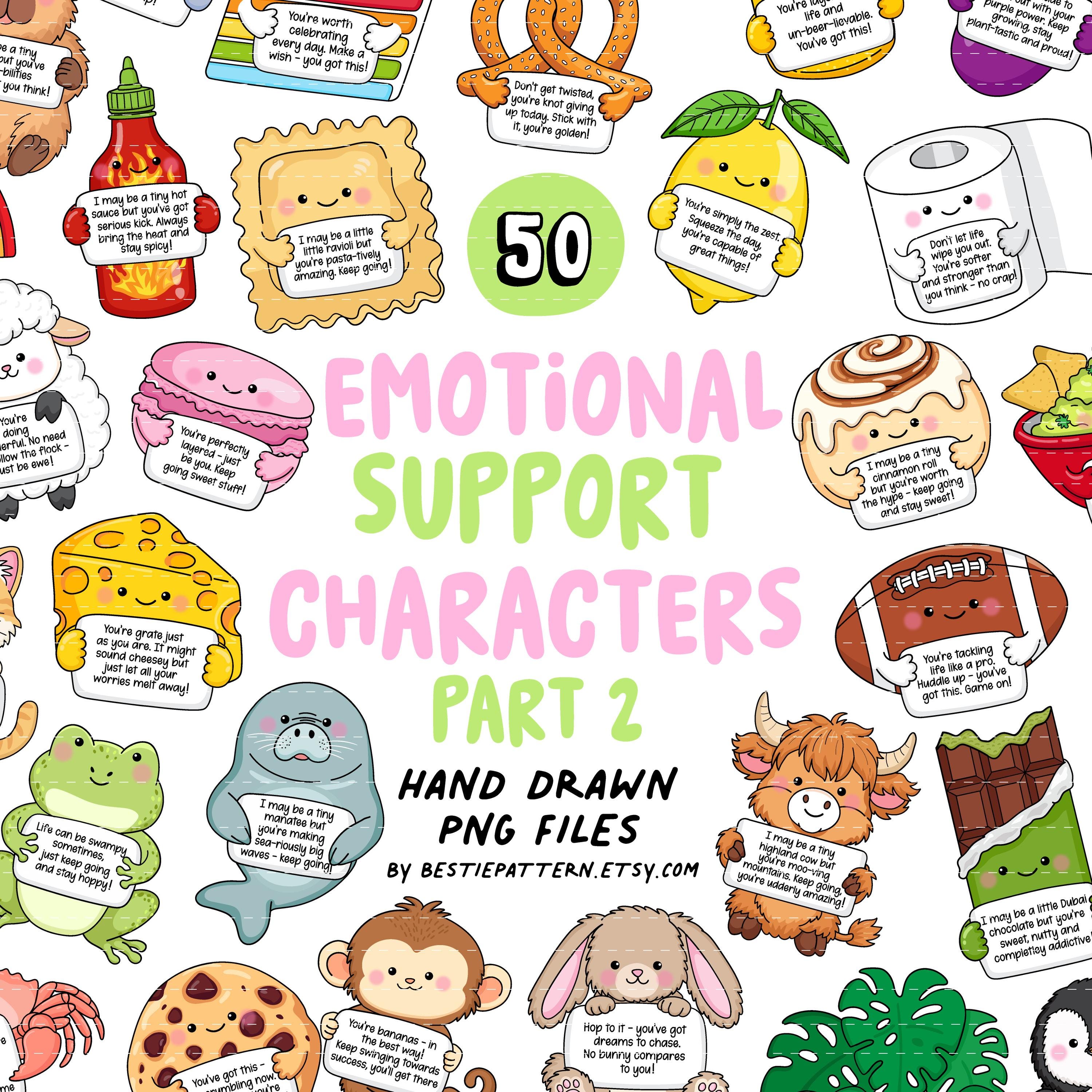 Emotional Support Characters PNG Bundle, Animals, Clipart, Mental ...