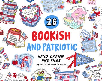 Bookish Patriotic PNG Bundle, USA 250th Anniversary, America 250, clipart for designs, stickers, sublimation, quotes, patriotic, 4th July