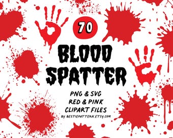 Blood spatter PNG and SVG Bundle, digital files and Halloween clipart designs, sublimation, blood splatter, bloody drops drip, pink and red