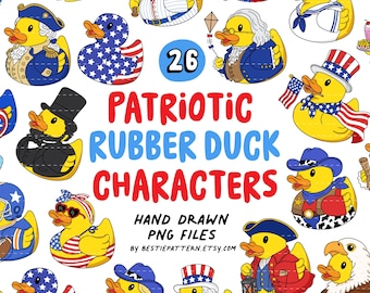 Patriotic Rubber Duck Characters PNG Bundle, USA 250th Anniversary, America 250 digital, clipart, cruise ship, stickers, 4th July, kids