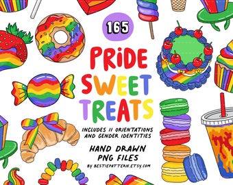 Pride Sweet Treats PNG Bundle Gay and queer clipart digital files for designs, stickers sublimation, LGBTQ, rainbow, lesbian, trans, party