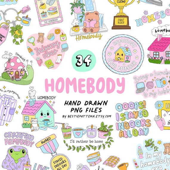 Homebody PNG Bundle Indoorsy Stickers Clipart Designs Bookish Sublimation Reader Bookmark Quotes Introvert
