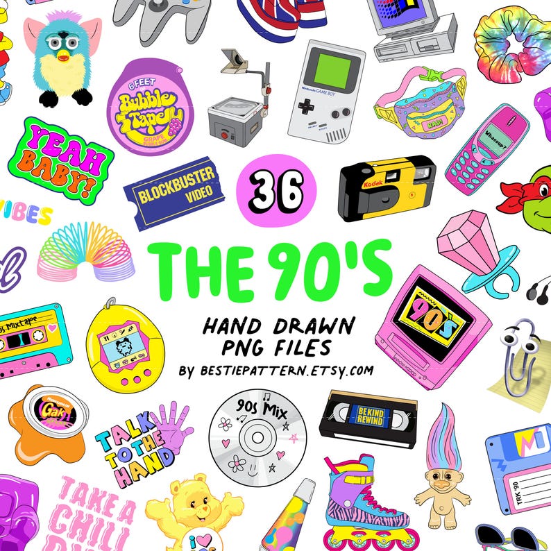 90s Bundle, 90s Sublimation Designs, 90s Clipart, 90s Retro, 90s PNG Files, 90s Digital Files, 90s sublimation, 90s party, 90s sticker file image 1